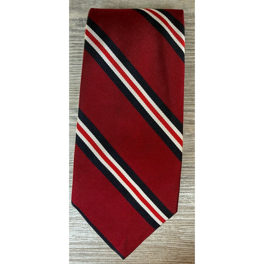 Robert Talbott Silk Tie Red Navy White Striped Woven Designer Necktie